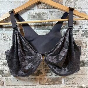 Soma Vanishing Back Unlined Front Close Lace Bra Charcoal Gray 38DDD